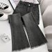 K Retro Micro Flared Jeans For Women, High Waisted Elastic Slim Straight Leg Pants With Frayed Edges, Floor Length Flared Pants For Women_mkmklike.com