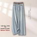 Women's Light Colored Wide Leg Jeans High Waisted Curved Slit Casual Fashionable Straight Leg Pants Autumn Style_mkmklike.com