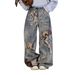 Women's Clothing 3D Optical Print Denim Jeans Bear Bow Design England Style Fashion Spring/Autumn Summer Regular Fit Polyester_mkmklike.com