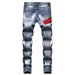 Men's Clothing Punk Fashion Slim Fit Jeans For Men With Personalized Badges Washed Retro Spray Paint High Street_mkmklike.com