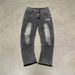Men's Angel Letter Fringe Hem Jeans - Straight Cut Distressed Denim With Embroidered Wings & Removable Chains_mkmklike.com
