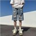 Men's American Style Workwear Shorts Summer Functional Casual Straight Leg Five Point Ripped And Frayed Jeans_mkmklike.com