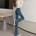 Women's Clothing Slimming Stretch Denim Jeans Slightly Flared Short Blue Gray Straight Leg Pants For Height Enhancement Autumn Winter Style_mkmklike.com
