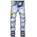 Trendy Personality Casual New Style Men's Slim Fit Embroidered Jeans With Patches And Ripped Details_mkmklike.com