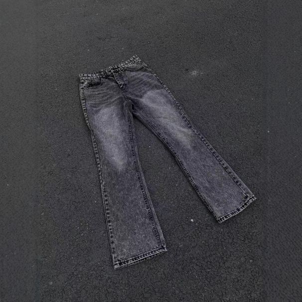 Distressed Marble Wash Cleanfit Flared Jeans For Men & Women – Versatile Staple Denim With Vintage Appeal_mkmklike.com