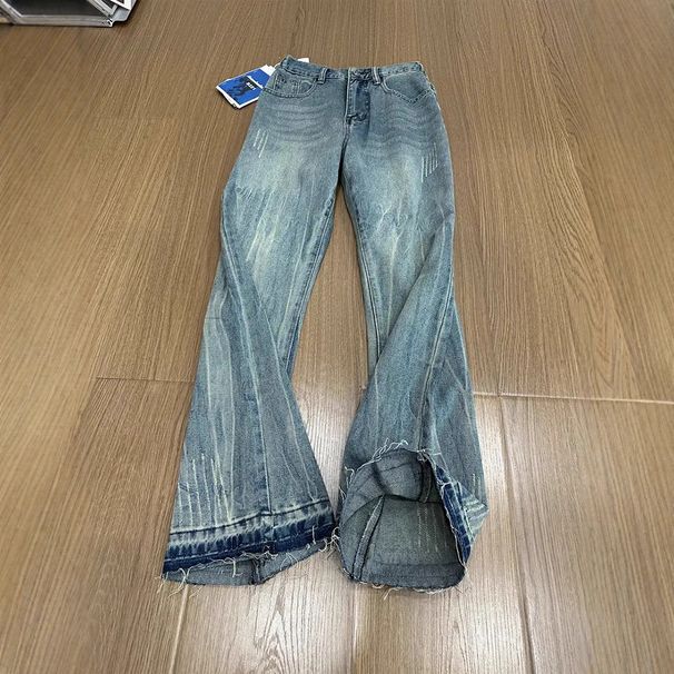 Men's Clothing Unisex Retro Blue Lightning Bolt Pattern Jeans Slimming Straight Leg With Slight Flare Clean Fit American High Street Style_mkmklike.com