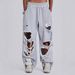 Women's Trendy Casual Wide Leg Pants Ripped Details Street Style Hip Hop Design Loose Sweatpants_mkmklike.com