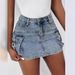 Women's Denim Hottie INS Popular Pocket Workwear Mini Skirt_mkmklike.com
