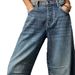 Women's Clothing Fashion Casual Women's Loose Wide Leg Pants Mid Waist Washed Denim Trousers_mkmklike.com