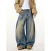 Men's Vintage Streetwear Denim Pants Distressed Washed Baggy Jeans Straight Leg Dropped Crotch Relaxed Fit Button Fly_mkmklike.com