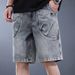 Men's Clothing Denim Shorts Men's Summer Washed Distressed Retro Shorts Loose Trendy Workwear Mid Length Pants_mkmklike.com