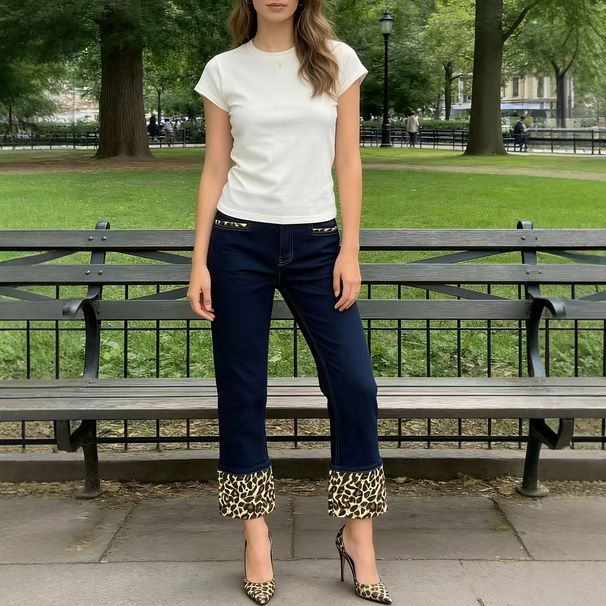 Women's High-Waisted Straight Leg Jeans Leopard Print Washed Baggy Denim Relaxed Everyday Wear Versatile Comfortable Feshion Trend_mkmklike.com