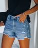 Denim Capital Ripped Denim Shorts Women 2025 New INS Trendy Three Quarter Pants Washed Denim Shorts_mkmklike.com