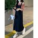 ELLE Salt Style Cute Denim Strap Women Summer New Loose Slimming Mid-Length Dress For Petite Figures_mkmklike.com