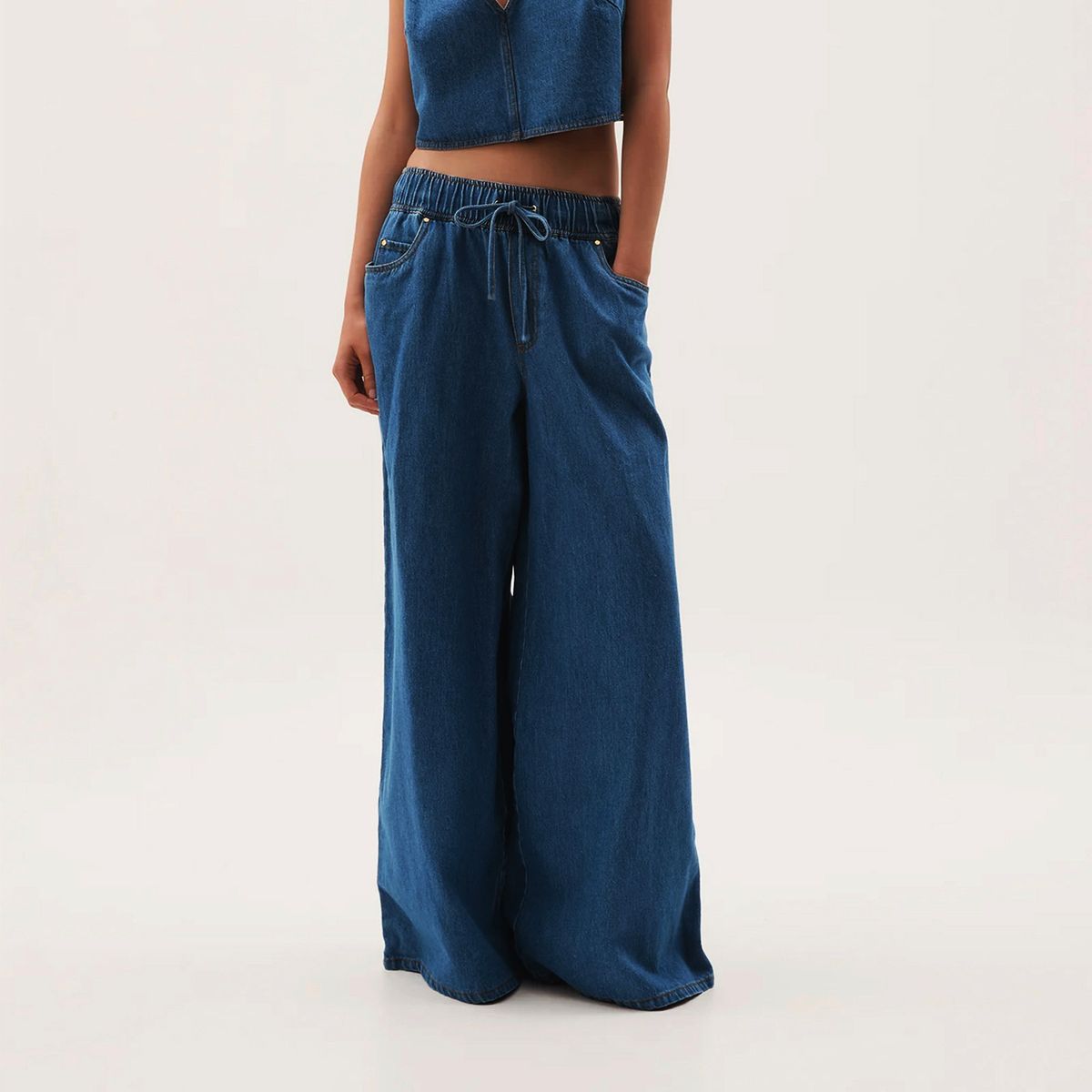 K Wide Leg Jeans Women's New Loose Street Wide Leg Pants Drawstring Fashion Jeans_mkmklike.com