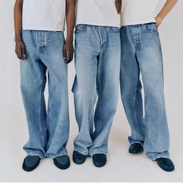 Men's Clothing Steve Washed Blue Jeans Casual Loose Versatile Straight Trousers_mkmklike.com