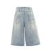 Men's Clothing Summer Washed Blue Retro High End Worn Design Men's Loose Cropped Jeans_mkmklike.com