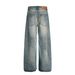 Men's Clothing Retro Street Neutral High End Washed Blue Street Tide Hole Design Loose Men's Scimitar Jeans_mkmklike.com