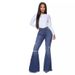 Women's Clothing New Autumn Versatile Casual Wide Leg Knee Ripped Denim Flared Trousers, Flared Trousers_mkmklike.com