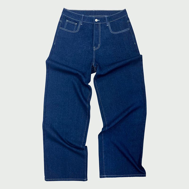 Streetwear Low-Rise Men's Jeans - Baggy Washed Denim Pants With Relaxed Fit & Vintage Stitching (S-XXL, Dark Blue)_mkmklike.com