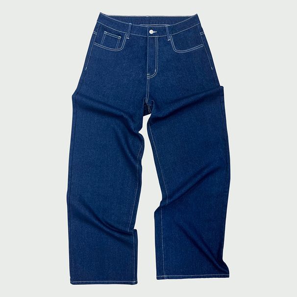 Streetwear Low-Rise Men's Jeans - Baggy Washed Denim Pants With Relaxed Fit & Vintage Stitching (S-XXL, Dark Blue)_mkmklike.com