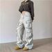 Women's Clothing Retro Multi Pocket Jeans For Women Y2k High Street Straight Overalls Wide Leg Trousers Casual Pants_mkmklike.com