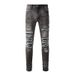 European And American Street Trendy Hole PU Patch DIY Yarn Cutting Men's Jeans Men's High Street Casual Slim Men's Pants 5635_mkmklike.com