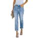 Stretch Denim Straight Leg Jeans For Women - Comfortable High Elasticity Slim Fit Pants With 3D Patterns, Classic Light Blue & Dark Blue Options_mkmklike.com