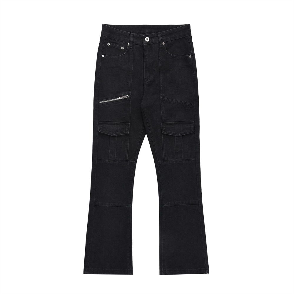 American Street Fashion Micro Flared Jeans Men's Design Sense Multi Pocket Deconstructed Patchwork Trendy Loose Wide Leg_mkmklike.com