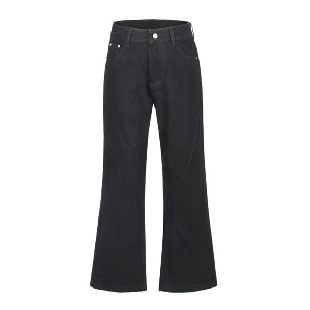 Street Style Personality Denim Flared Hippie Vibes Loose Wide Leg Solid Color Versatile Casual Pants For Men_mkmklike.com