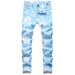 Men's Colorful Floral Print Stretch Denim Casual Wide Leg Pants mid Waist Black Blue Non-Stretch Cotton Long Jeans_mkmklike.com