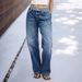 Women's Clothing Patchwork Color Block Retro Fashion Casual Patchwork Vintage Denim Pants - Retro Straight-Leg Jeans With Color-Blocking Design_mkmklike.com
