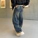 Vintage Washed Distressed Denim Jeans For Men - Relaxed Straight Leg With Graffiti & Patch Details_mkmklike.com