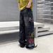 Men's Clothing Unisex Heavy Duty Faux Ripped Jeans Parisian Style American Streetwear Colorful Graffiti Wide Leg Loose Straight Leg Cotton Pants_mkmklike.com