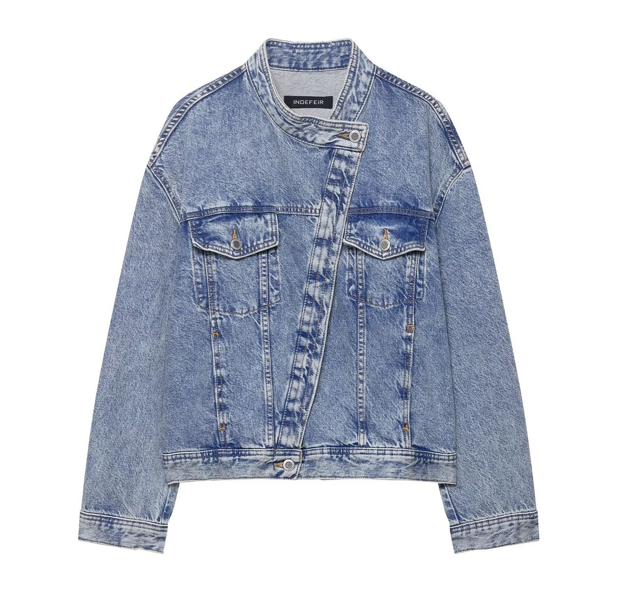 Double-Breasted Denim Jacket For Women - Classic Oversized Coat With Stylish Button Front (S/M/L)_mkmklike.com