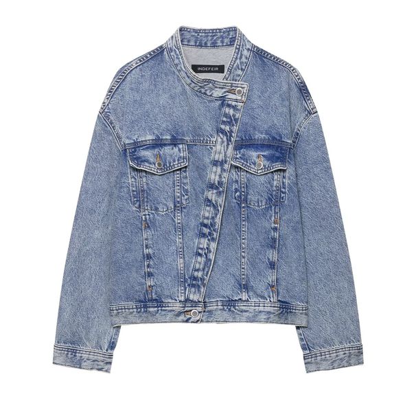Double-Breasted Denim Jacket For Women - Classic Oversized Coat With Stylish Button Front (S/M/L)_mkmklike.com