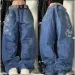 Men's Jeans High Street Side Stripes Ripped Design Extra Large Men Y2K Double Waist Fashionable Versatile Straight Wide_mkmklike.com