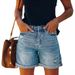 Women's Clothing Summer Fashion Casual Ripped Vintage Washed Look Straight Leg Denim Shorts_mkmklike.com