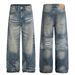 Unisex Retro Denim King Whiskered Texture Design Loose Straight Leg Jeans High Street Style Men's Clothing_mkmklike.com