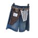 Vintage Lace Plaid Stitching Denim Shorts Women's Summer High Waist Five-point Wide Legs_mkmklike.com