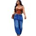 Women's European American Style Faux Two-Piece Denim Skirt Washed Monkey Jeans Fashion_mkmklike.com