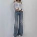 Women's Clothing Vintage High-Waisted Flared Jeans For Women - Stretch Denim Pants With Double Buttons, Slim Fit & Comfortable (Navy Blue)_mkmklike.com