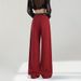Ankela Red Wide-Leg Jeans For Women, Fall 2026 New High-Waisted Slimming Slim-Fit Straight-Leg Pants With Draping Effect_mkmklike.com