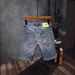 Blue Vintage Summer Men's Denim Five-Point Embroidered Scratched Washed Trendy Versatile Stretch Shorts_mkmklike.com