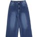 TK197 Women's Retro High-Waisted Straight Leg Jeans Dark Blue Washed Wide Leg Pants_mkmklike.com