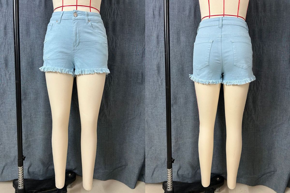 Low Rise Solid Color Distressed Denim Shorts , Women's Casual Retro Frayed Edges JEANS_mkmklike.com
