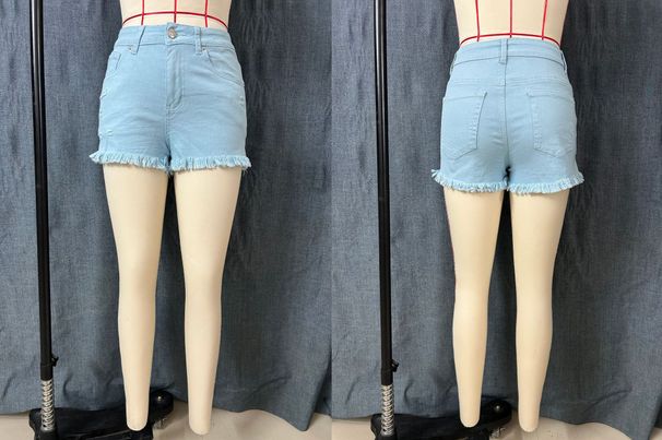 Low Rise Solid Color Distressed Denim Shorts , Women's Casual Retro Frayed Edges JEANS_mkmklike.com
