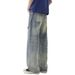 Men's Clothing Men's Spring Style Flared Jeans Washed Distressed Whiskers Straight Leg Loose Fit Wide Leg Casual Trousers_mkmklike.com