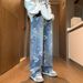 Men's Clothing Street Print Jeans For Men Autumn Trend Vibe Style Loose Versatile Design Mopping Wide Leg Pants_mkmklike.com