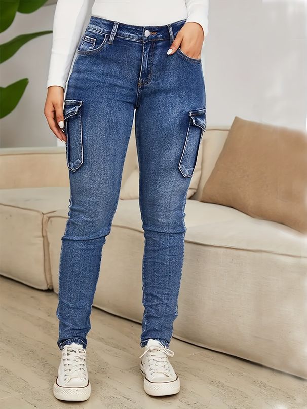 Distressed High-Waist Jeans With Side Pockets – Stretch Denim Skinny Pants For Women (S-2XL, Dark Blue/Light Blue)_mkmklike.com